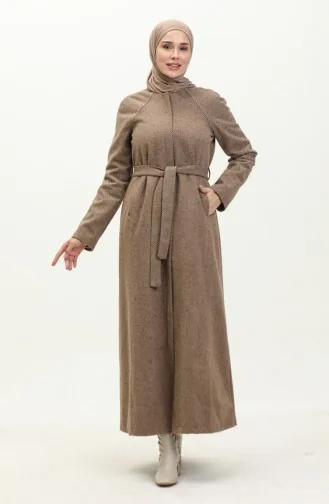 Vivezza Gefütterter Mantel Abaya Mit Fischgrätenmuster 6991-06 Senf 6991-06