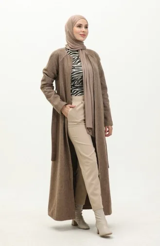 Vivezza Gefütterter Mantel Abaya Mit Fischgrätenmuster 6991-06 Senf 6991-06