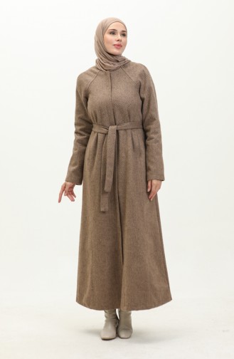Vivezza Herringbone Stamped Lined Coat Abaya 6991-06 Mustard 6991-06