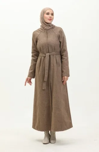 Vivezza Gefütterter Mantel Abaya Mit Fischgrätenmuster 6991-06 Senf 6991-06