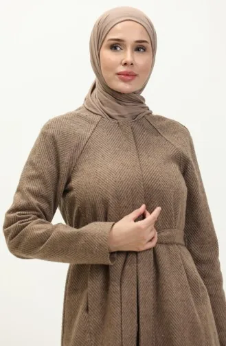 Vivezza Gefütterter Mantel Abaya Mit Fischgrätenmuster 6991-06 Senf 6991-06