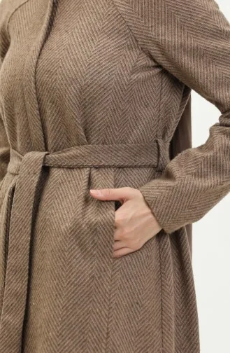 Vivezza Gefütterter Mantel Abaya Mit Fischgrätenmuster 6991-06 Senf 6991-06