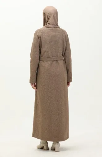 Vivezza Gefütterter Mantel Abaya Mit Fischgrätenmuster 6991-06 Senf 6991-06