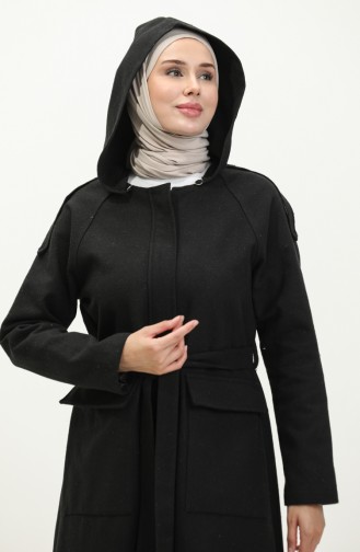 Vivezza Balıksırtı Çıkarılabilir Kapüşonlu Kaşe Kaban 6992-01 Siyah