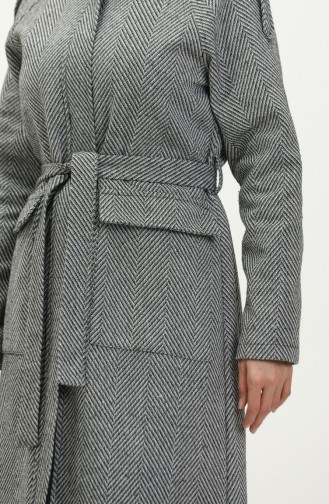 Vivezza Herringbone Removable Hooded Cashmere Coat 6992-02 Black White 6992-02