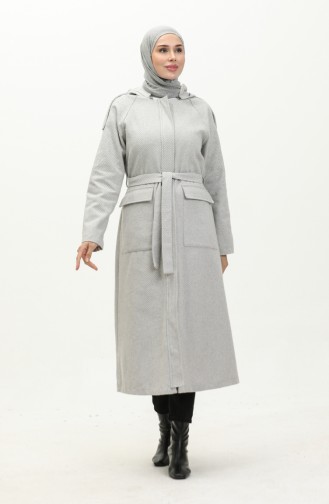 Vivezza Herringbone Removable Hooded Cashmere Coat 6992-05 Ecru 6992-05
