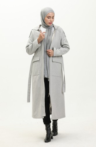 Vivezza Herringbone Removable Hooded Cashmere Coat 6992-05 Ecru 6992-05