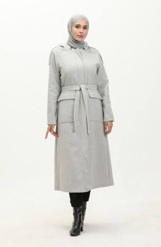 Vivezza Herringbone Removable Hooded Cashmere Coat 6992-05 Ecru 6992-05