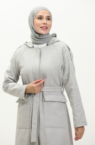 Vivezza Herringbone Removable Hooded Cashmere Coat 6992-05 Ecru 6992-05