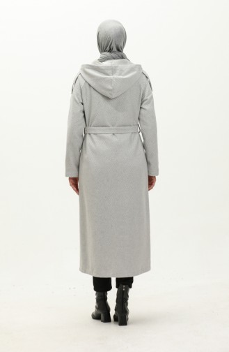 Vivezza Herringbone Removable Hooded Cashmere Coat 6992-05 Ecru 6992-05