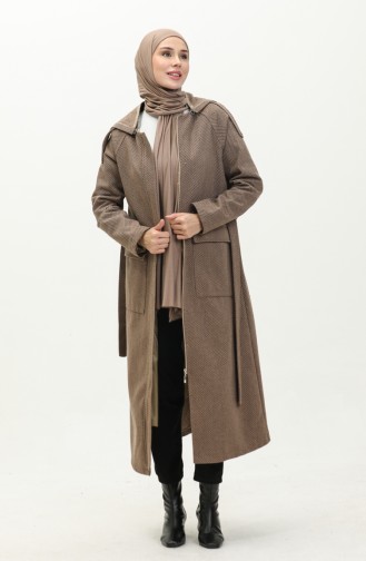 Vivezza Herringbone Removable Hooded Cashmere Coat 6992-06 Mustard 6992-06