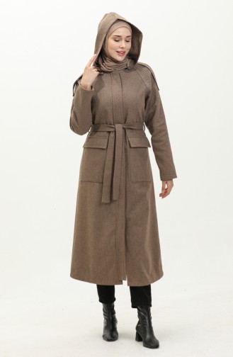 Vivezza Herringbone Removable Hooded Cashmere Coat 6992-06 Mustard 6992-06