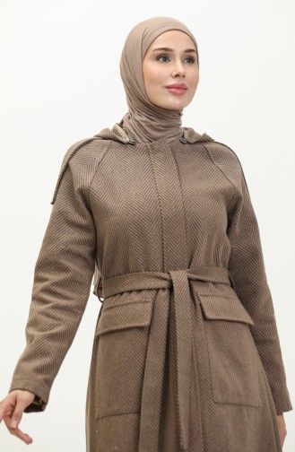 Vivezza Herringbone Removable Hooded Cashmere Coat 6992-06 Mustard 6992-06