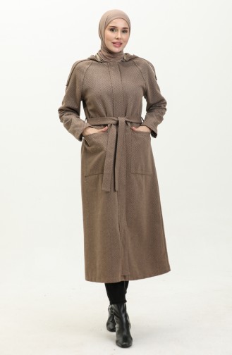 Vivezza Herringbone Removable Hooded Cashmere Coat 6992-06 Mustard 6992-06
