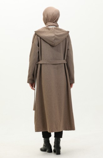 Vivezza Herringbone Removable Hooded Cashmere Coat 6992-06 Mustard 6992-06