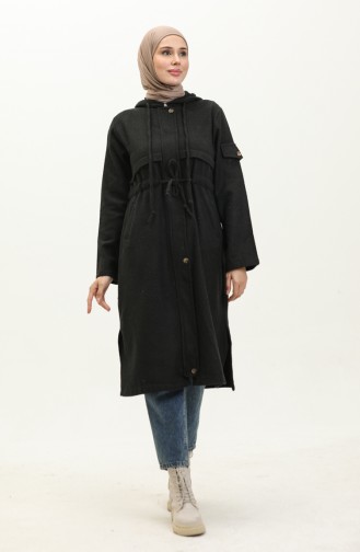 Hooded Shirred Waist Cape 0163-03 Black 0163-03