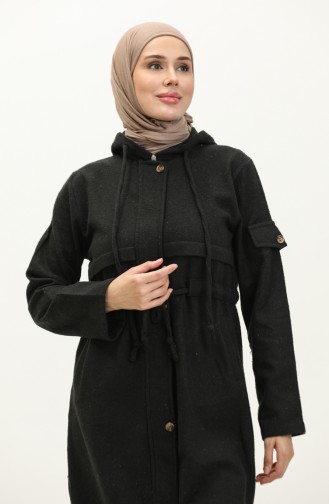 Hooded Shirred Waist Cape 0163-03 Black 0163-03