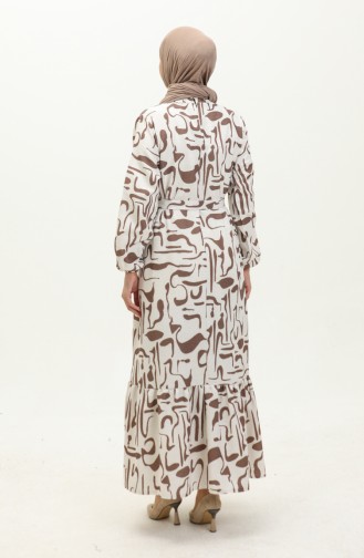 Terikoton Kleid Mit Gürtel 0168-01 Ecrubraun 0168-01