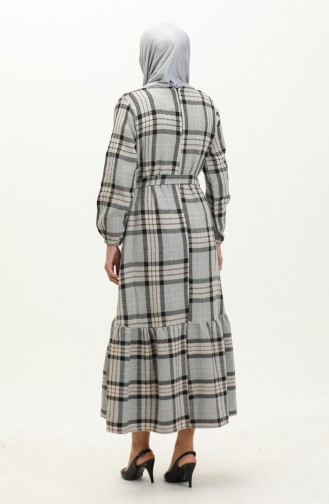 Chanel Ekose Desenli Büzgülü Elbise 0169-01 Gri Siyah 0169-01