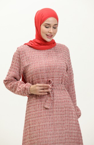 Chanel Ekose Desenli Büzgülü Elbise 0169-03 Kırmızı 0169-03