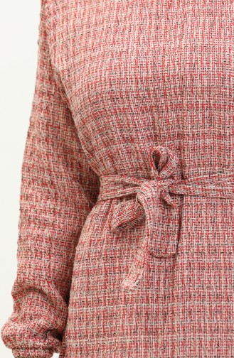 Chanel Ekose Desenli Büzgülü Elbise 0169-03 Kırmızı 0169-03