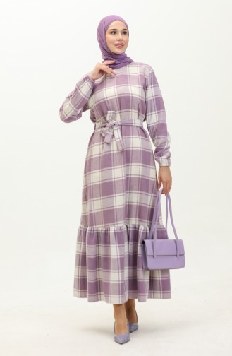 Chanel Desenli Büzgülü Elbise 0169-04 Lila 0169-04