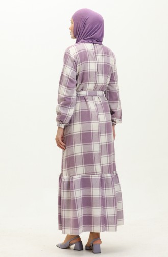 Chanel Desenli Büzgülü Elbise 0169-04 Lila 0169-04
