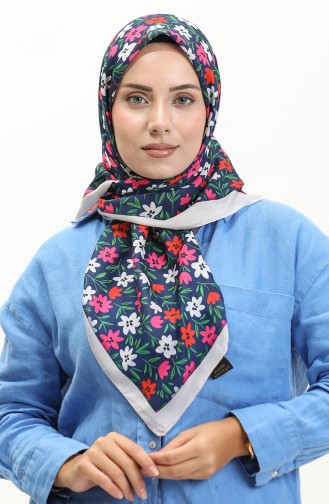 Patterned Soft Scarf 2031-01 Beige Navy Blue 2031-01