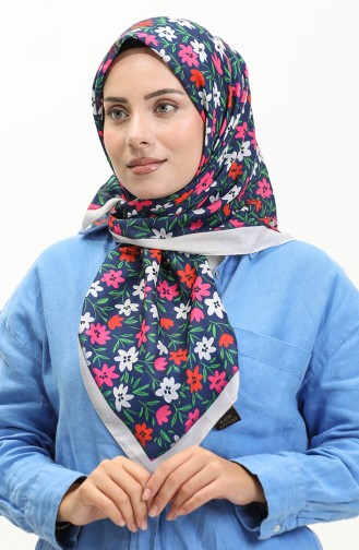 Patterned Soft Scarf 2031-01 Beige Navy Blue 2031-01