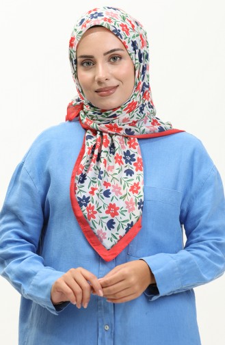 Patterned Soft Scarf 2031-09 Coral Navy Blue 2031-09