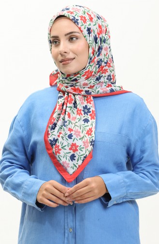Patterned Soft Scarf 2031-09 Coral Navy Blue 2031-09