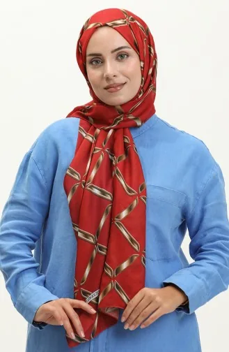 شال ناعم بتصميم مُطبع بتفاصيل هندسية 2033-01 لون أحمر 2033-01
