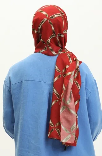 شال ناعم بتصميم مُطبع بتفاصيل هندسية 2033-01 لون أحمر 2033-01