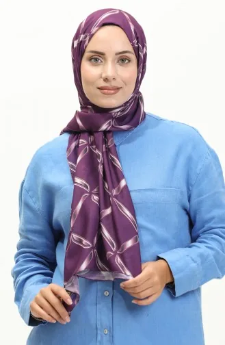 شال ناعم بتصميم مُطبع بتفاصيل هندسية 2033-04 لون بنفسجي فاتح 2033-04