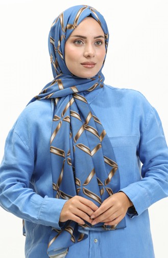 Geometri Desenli Soft Şal 2033-10 Kot Mavi