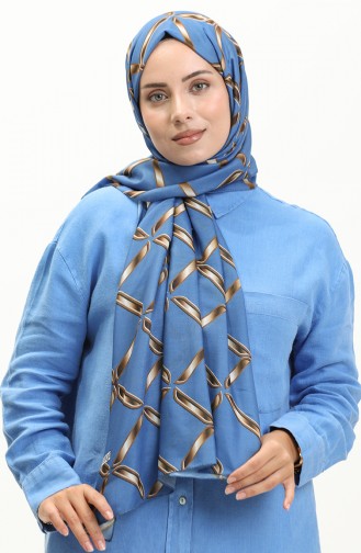 Geometri Desenli Soft Şal 2033-10 Kot Mavi