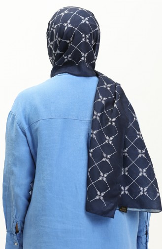 Patterned Cotton Shawl 2034-07 Navy Blue 2034-07
