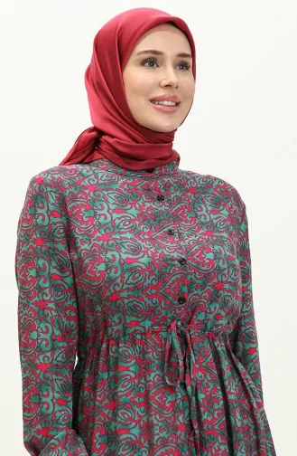 Robe Viscose Froncee à Taille 0153-01 Vert Emeraude Fuchsia 0153-01