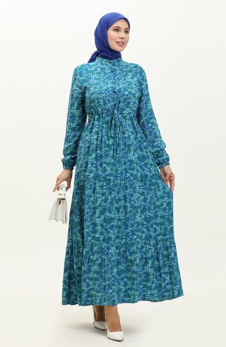 Viscose Waist Shirred Dress 0153-02 Emerald Green Saxe 0153-02