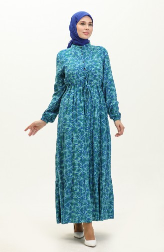 Viscose Waist Shirred Dress 0153-02 Emerald Green Saxe 0153-02