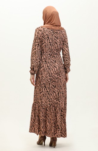 Patterned Shirred Hem Dress  0154-01 Brown 0154-01