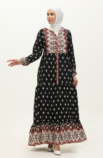 فستان فيسكوز بتصميم مُطبع بتصميم هندسي 0156-01 لون أسود 0156-01