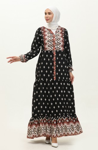 Geometric Patterned Viscose Dress 0156-01 Black 0156-01