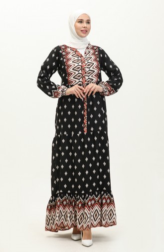 Viscose-jurk Met Geometrisch Patroon 0156-01 Zwart 0156-01