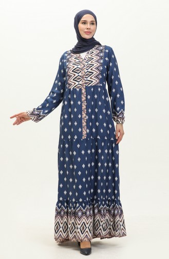 Viscose-jurk Met Geometrisch Patroon 0156-02 Marineblauw 0156-02