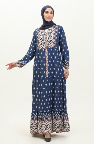 Geometric Patterned Viscose Dress 0156-02 Dark Blue 0156-02