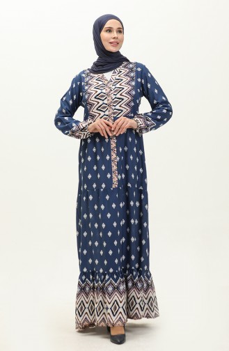 Geometric Patterned Viscose Dress 0156-02 Dark Blue 0156-02