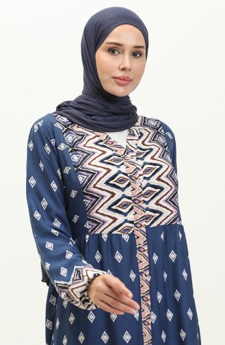 Geometric Patterned Viscose Dress 0156-02 Dark Blue 0156-02