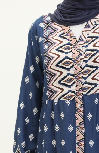 Viscose-jurk Met Geometrisch Patroon 0156-02 Marineblauw 0156-02
