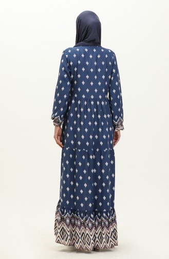 Geometric Patterned Viscose Dress 0156-02 Dark Blue 0156-02